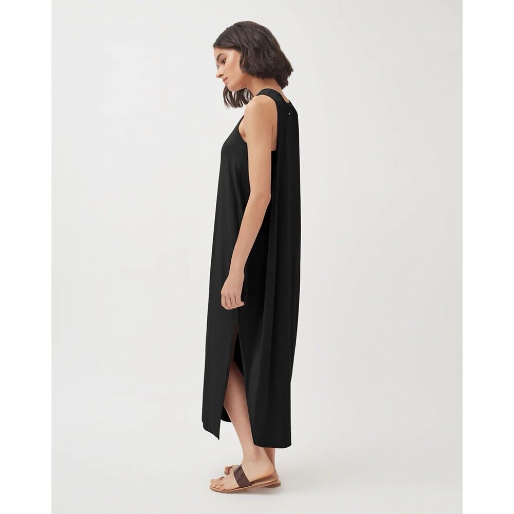 Cuyana Black Sleeveless Tank Drapeback Midi Dress Side Slit Quiet Luxury Women M
